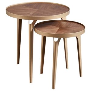 amazon brand – rivet mid-century nested metal side tables, set of 2, brass/walnut finish
