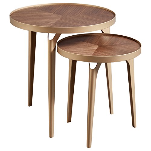 Amazon Brand – Rivet Mid-Century Nested Metal Side Tables, Set of 2, Brass/Walnut Finish