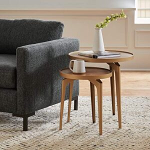 Amazon Brand – Rivet Mid-Century Nested Metal Side Tables, Set of 2, Brass/Walnut Finish