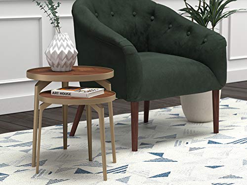 Amazon Brand – Rivet Mid-Century Nested Metal Side Tables, Set of 2, Brass/Walnut Finish