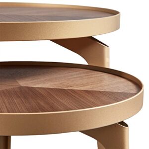 Amazon Brand – Rivet Mid-Century Nested Metal Side Tables, Set of 2, Brass/Walnut Finish