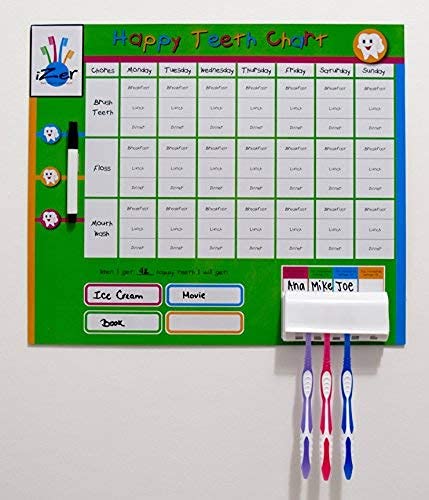 izer Rewards Chart for Kids with Magnets and Tooth Brush Holder, for toothbrushing