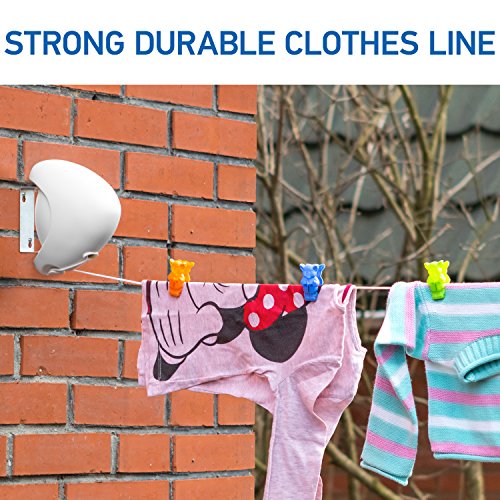 Tatkraft Strong Retractable Clothesline, Automatic Retractable Mechanism, 49ft Adjustable and Heavy-Duty Clothesline, Weather Proof and Rust Resistant, Screws and Fixture Hook Included