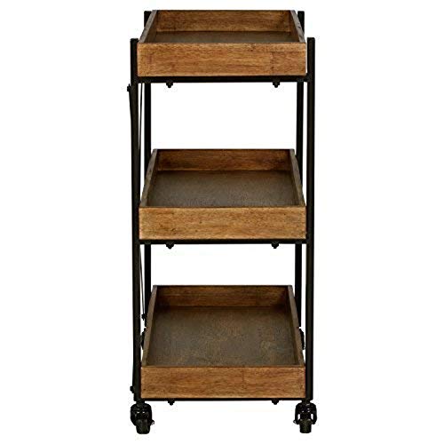 Amazon Brand – Rivet Modern Rustic Rolling Bar Cart with Wheels, 32 Inch Height, Wood with Black Iron Finish