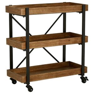 amazon brand – rivet modern rustic rolling bar cart with wheels, 32 inch height, wood with black iron finish