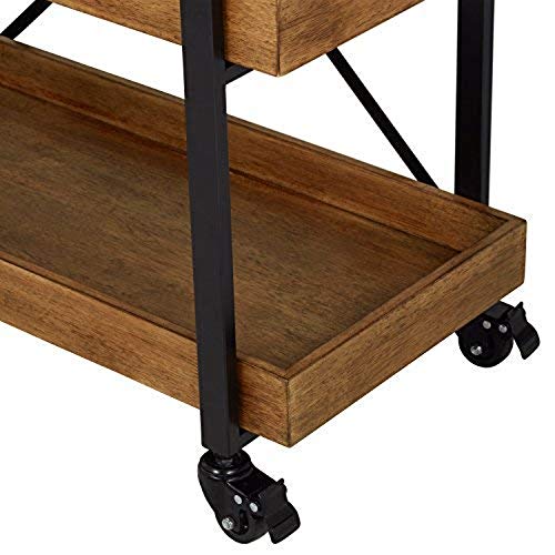 Amazon Brand – Rivet Modern Rustic Rolling Bar Cart with Wheels, 32 Inch Height, Wood with Black Iron Finish