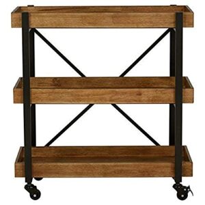 Amazon Brand – Rivet Modern Rustic Rolling Bar Cart with Wheels, 32 Inch Height, Wood with Black Iron Finish