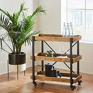 Amazon Brand – Rivet Modern Rustic Rolling Bar Cart with Wheels, 32 Inch Height, Wood with Black Iron Finish