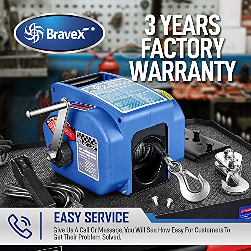 Bravex Trailer Winch 6000LBS, Reversible Portable 12-Volt DC Electric Winch Boat Trailer Truck Power-in, Power-out (Corded Remote Control & Hand Crank)