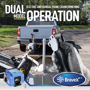 Bravex Trailer Winch 6000LBS, Reversible Portable 12-Volt DC Electric Winch Boat Trailer Truck Power-in, Power-out (Corded Remote Control & Hand Crank)