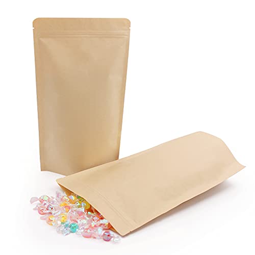 SumDirect Reusable Kraft Zip Lock Stand Up Food Bags Pouches with Zipper, Foil Lined,7x12 Inches