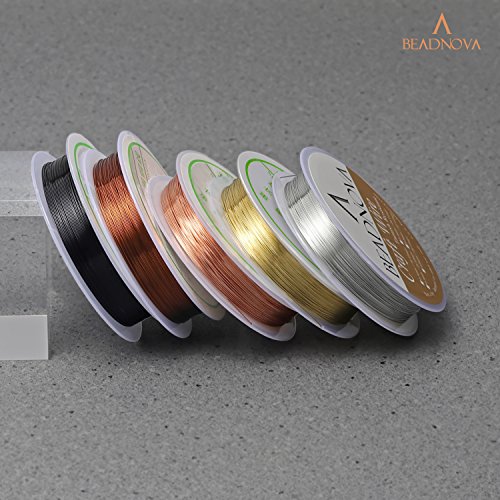 BEADNOVA Craft Wire Jewelry Beading Wire Tarnish Resistant Copper Wire for Jewelry Making with Cutting Pliers (5pcs, 26 Gauge)