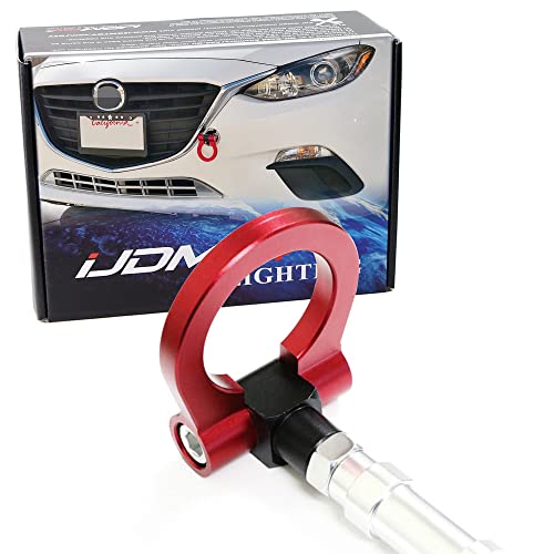 iJDMTOY Red Track Racing Style Tow Hook Ring Compatible With 2014-up Mazda3 Mazda6, 2013-up Mazda CX-5 & 2016-up Mazda MX-5, Made of Lightweight Aluminum