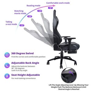 KILLABEE Big and Tall 350lb Massage Gaming Chair Metal Base - Adjustable Massage Lumbar Cushion, Retractable Footrest High Back Ergonomic Leather Racing Computer Desk Executive Office Chair