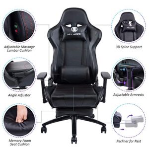 KILLABEE Big and Tall 350lb Massage Gaming Chair Metal Base - Adjustable Massage Lumbar Cushion, Retractable Footrest High Back Ergonomic Leather Racing Computer Desk Executive Office Chair