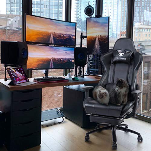 KILLABEE Big and Tall 350lb Massage Gaming Chair Metal Base - Adjustable Massage Lumbar Cushion, Retractable Footrest High Back Ergonomic Leather Racing Computer Desk Executive Office Chair