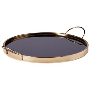 amazon brand – rivet contemporary decorative round metal serving tray with handles, 17.5-inch, black and gold