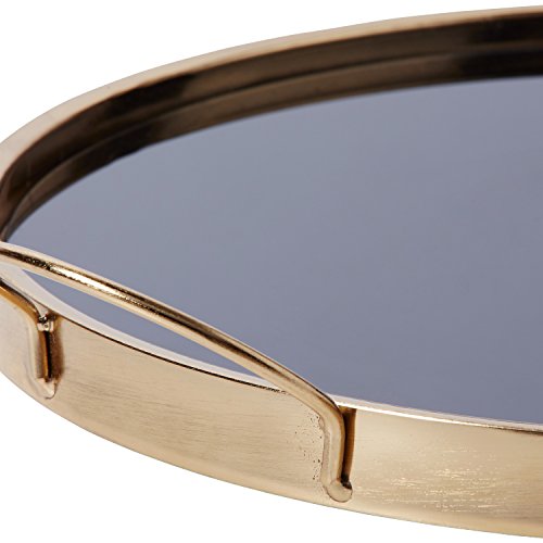 Amazon Brand – Rivet Contemporary Decorative Round Metal Serving Tray with Handles, 17.5-Inch, Black and Gold