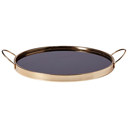 Amazon Brand – Rivet Contemporary Decorative Round Metal Serving Tray with Handles, 17.5-Inch, Black and Gold