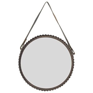 amazon brand – stone & beam rustic farmhouse round wood iron mirror with faux leather strap - 22 inch, black metal