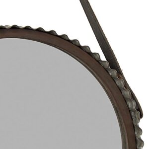 Amazon Brand – Stone & Beam Rustic Farmhouse Round Wood Iron Mirror with Faux Leather Strap - 22 Inch, Black Metal