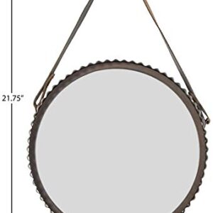 Amazon Brand – Stone & Beam Rustic Farmhouse Round Wood Iron Mirror with Faux Leather Strap - 22 Inch, Black Metal