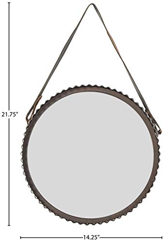 Amazon Brand – Stone & Beam Rustic Farmhouse Round Wood Iron Mirror with Faux Leather Strap - 22 Inch, Black Metal