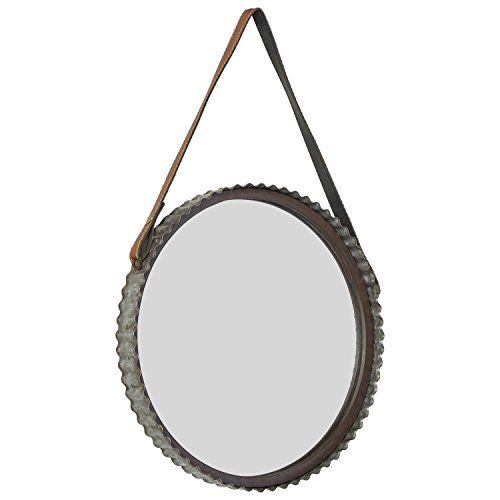 Amazon Brand – Stone & Beam Rustic Farmhouse Round Wood Iron Mirror with Faux Leather Strap - 22 Inch, Black Metal