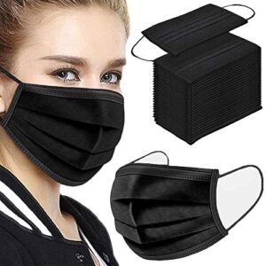 tecunite 100 pack disposable face masks breathable dust filter masks mouth cover masks with elastic ear loop (black)