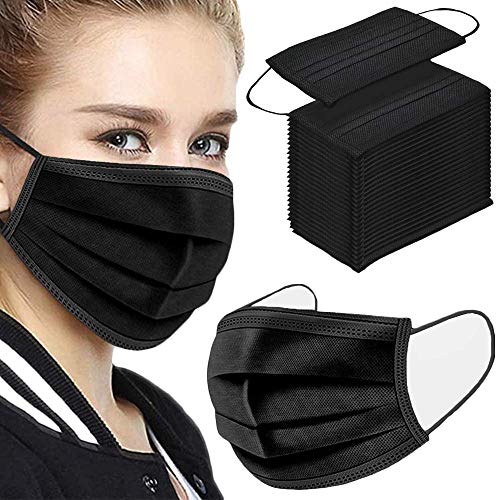 TecUnite 100 Pack Disposable Face Masks Breathable Dust Filter Masks Mouth Cover Masks with Elastic Ear Loop (Black)