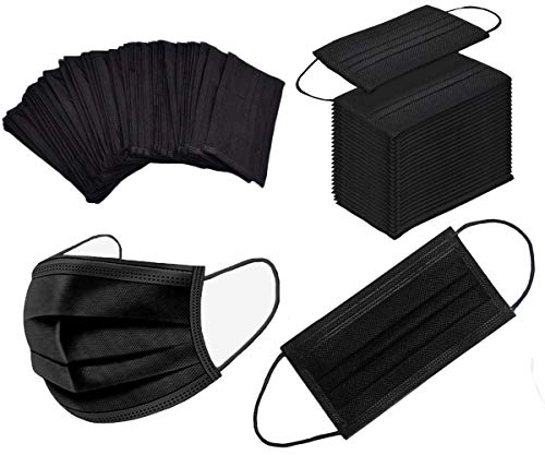 TecUnite 100 Pack Disposable Face Masks Breathable Dust Filter Masks Mouth Cover Masks with Elastic Ear Loop (Black)