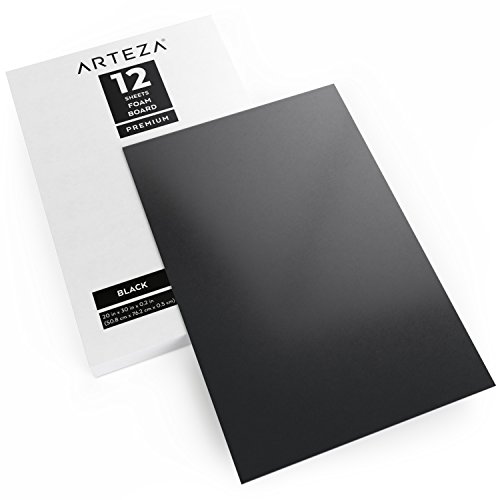 Arteza Black Foam Boards, Pack of 12, 20 x 30 x 0.2 inches, Smooth Double Sided Craft Foam Sheet, Art Supplies for School and Office Projects and Presentations