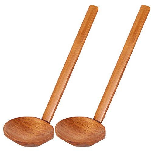 2 Piece Set of Handmade Wooden Ramen Spoon - Long Handle Soup Spoon - Japanese Spoon