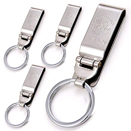 Linwnil [4-Pack] Stainless Steel Keyring Security Belt Clip Key Chain,used in sports pants, clothes pockets,belt,Simple, Elegant, Durable Multi-ring Key Holder - Useful Keychain (4)