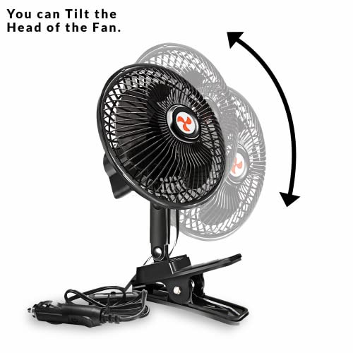 Zento Deals Oscillating Fan- 12V Durable Black Fan for Car, House and Office