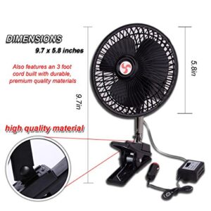 Zento Deals Oscillating Fan- 12V Durable Black Fan for Car, House and Office