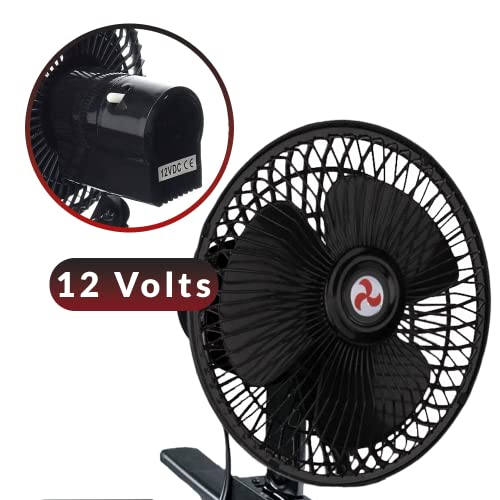 Zento Deals Oscillating Fan- 12V Durable Black Fan for Car, House and Office