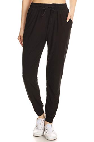 Leggings Depot Womens Relaxed fit Jogger Pants - Track Cuff Sweatpants with Pockets, Black, X-Large