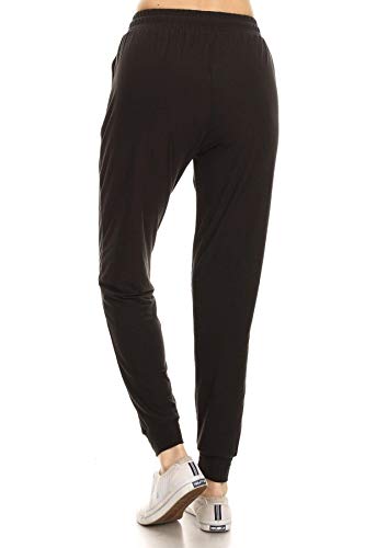 Leggings Depot Womens Relaxed fit Jogger Pants - Track Cuff Sweatpants with Pockets, Black, X-Large