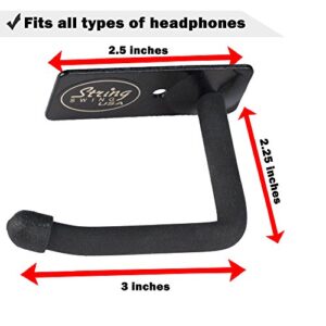String Swing Headphone Hanger Hook Headset Holder Accessory Hook for Under Desk Or Table (Screw Or Adhesive Strip Mount, Single Unit)
