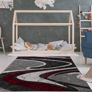 Ladole Rugs Innovative Spirals Abstract Pattern Area Rug Living Room Bedroom Entrance Hallway Carpet in Red Grey Black 5x8 (5'3" x 7'6" 160cm x 230cm) 5x7 8x10 9x12 2x10 4x6 feet