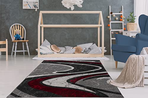 Ladole Rugs Innovative Spirals Abstract Pattern Area Rug Living Room Bedroom Entrance Hallway Carpet in Red Grey Black 5x8 (5'3" x 7'6" 160cm x 230cm) 5x7 8x10 9x12 2x10 4x6 feet