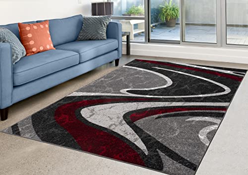 Ladole Rugs Innovative Spirals Abstract Pattern Area Rug Living Room Bedroom Entrance Hallway Carpet in Red Grey Black 5x8 (5'3" x 7'6" 160cm x 230cm) 5x7 8x10 9x12 2x10 4x6 feet