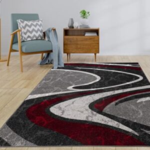 Ladole Rugs Innovative Spirals Abstract Pattern Area Rug Living Room Bedroom Entrance Hallway Carpet in Red Grey Black 5x8 (5'3" x 7'6" 160cm x 230cm) 5x7 8x10 9x12 2x10 4x6 feet