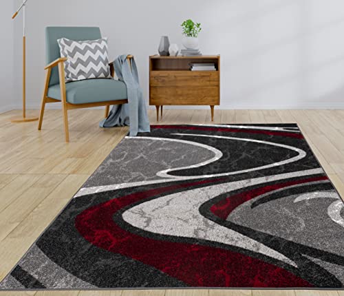 Ladole Rugs Innovative Spirals Abstract Pattern Area Rug Living Room Bedroom Entrance Hallway Carpet in Red Grey Black 5x8 (5'3" x 7'6" 160cm x 230cm) 5x7 8x10 9x12 2x10 4x6 feet