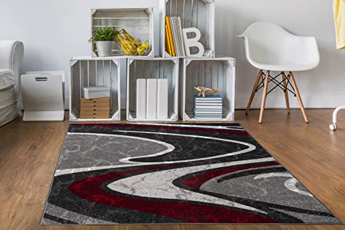 Ladole Rugs Innovative Spirals Abstract Pattern Area Rug Living Room Bedroom Entrance Hallway Carpet in Red Grey Black 5x8 (5'3" x 7'6" 160cm x 230cm) 5x7 8x10 9x12 2x10 4x6 feet