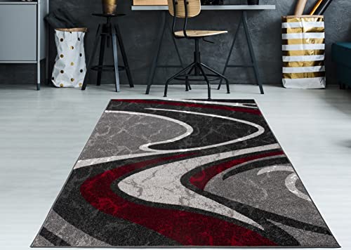 Ladole Rugs Innovative Spirals Abstract Pattern Area Rug Living Room Bedroom Entrance Hallway Carpet in Red Grey Black 5x8 (5'3" x 7'6" 160cm x 230cm) 5x7 8x10 9x12 2x10 4x6 feet