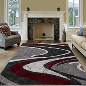 Ladole Rugs Innovative Spirals Abstract Pattern Area Rug Living Room Bedroom Entrance Hallway Carpet in Red Grey Black 5x8 (5'3" x 7'6" 160cm x 230cm) 5x7 8x10 9x12 2x10 4x6 feet