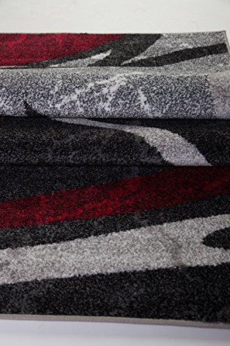 Ladole Rugs Innovative Spirals Abstract Pattern Area Rug Living Room Bedroom Entrance Hallway Carpet in Red Grey Black 5x8 (5'3" x 7'6" 160cm x 230cm) 5x7 8x10 9x12 2x10 4x6 feet