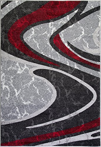 Ladole Rugs Innovative Spirals Abstract Pattern Area Rug Living Room Bedroom Entrance Hallway Carpet in Red Grey Black 5x8 (5'3" x 7'6" 160cm x 230cm) 5x7 8x10 9x12 2x10 4x6 feet